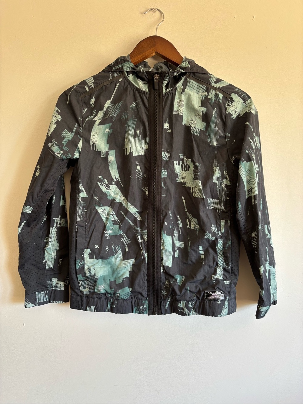 Athletic Works Black and Mint Abstract Zip Hooded Jacket